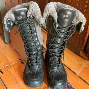 UGG Black and Gray Lace-Up Shearling Boots